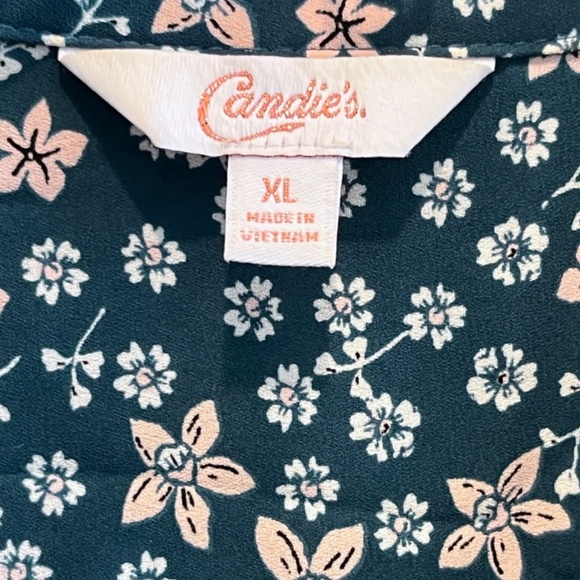 Candie's Parisian Ditsy Floral Adjustable Sleeves Button Up Split Hem Tunic XL - Picture 15 of 16